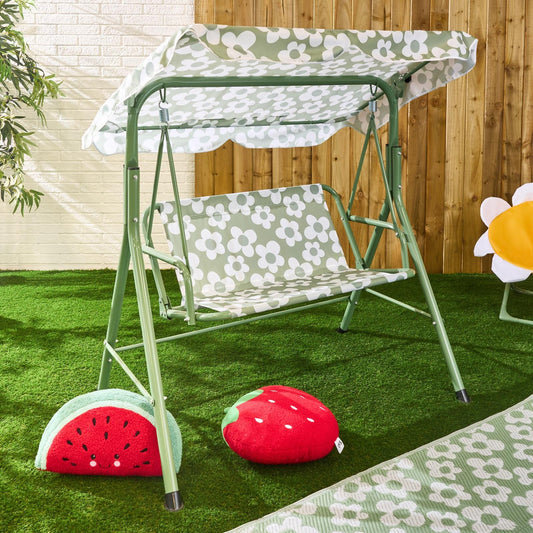 OHS Kids Swing Bench Canopy Daisy 2 Seater Garden Outdoor Patio Play Set