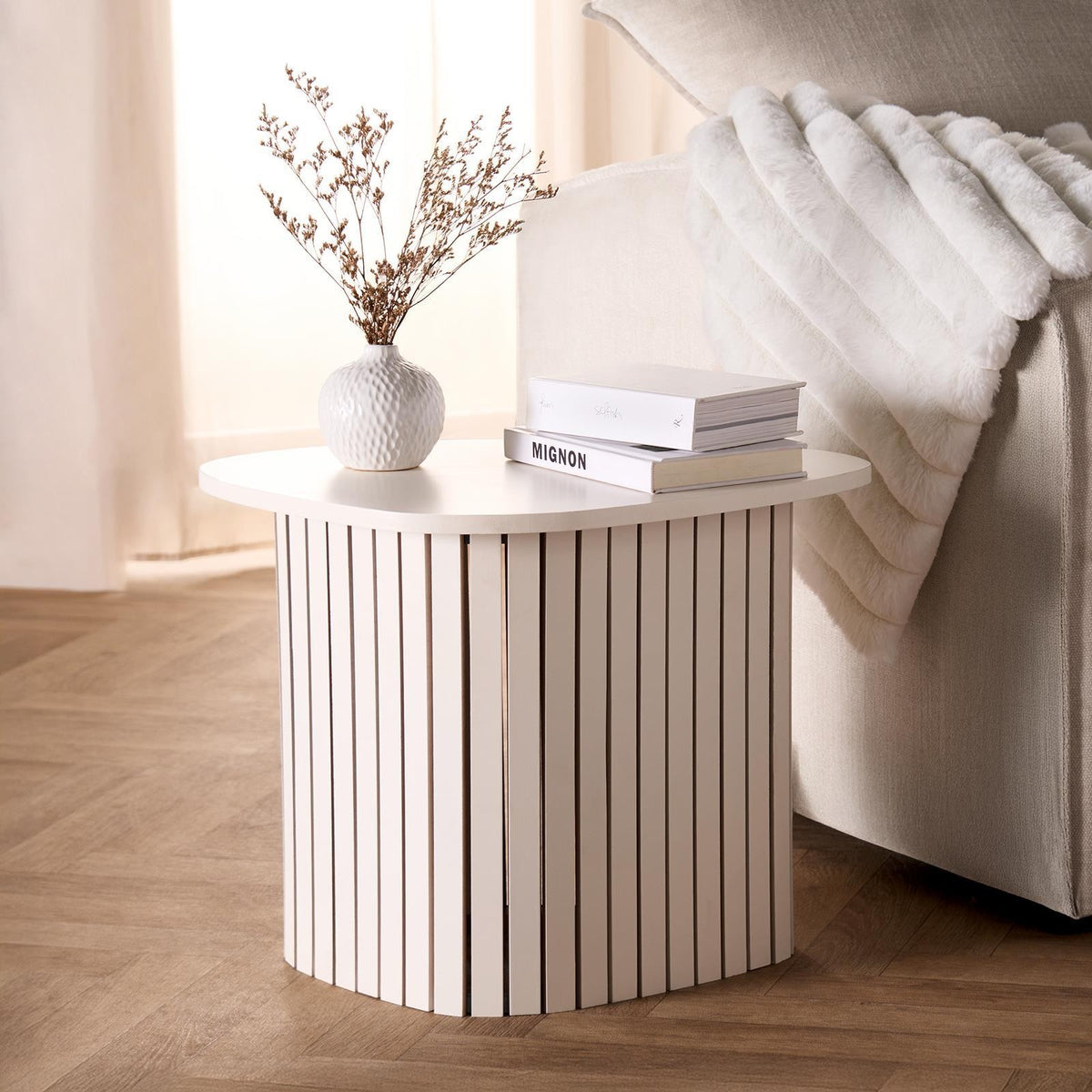 OHS Madison Side Table Ribbed Wood Effect Corner Bedside Coffee Table