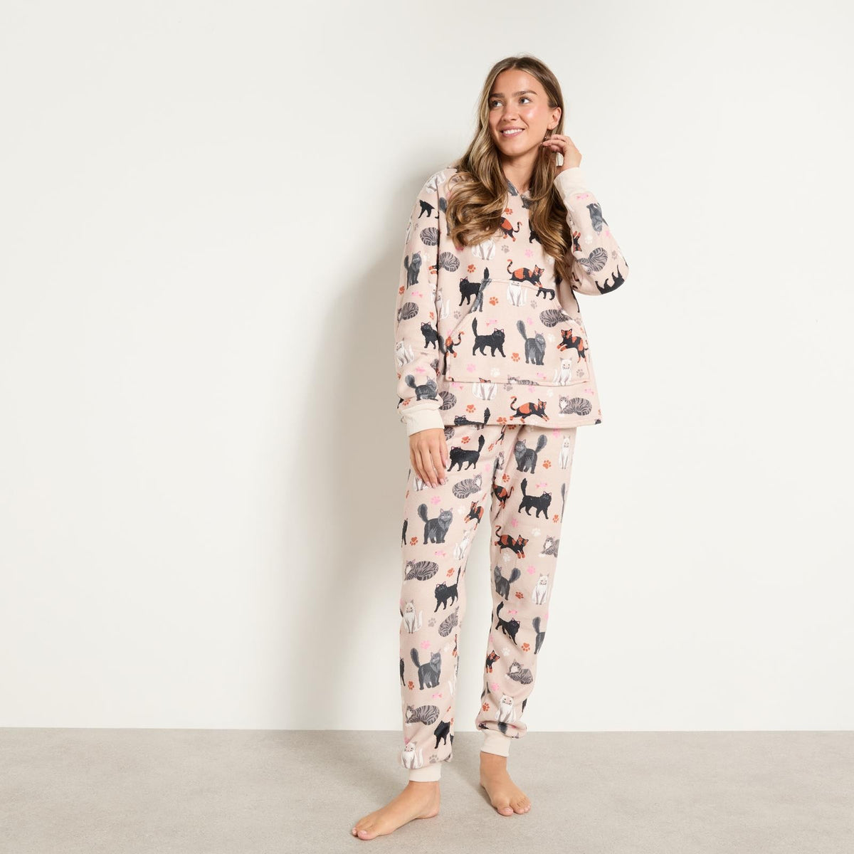 OHS Pet Print Loungewear Set Hoodie Blanket Sherpa Lined Fleece Winter Nightwear