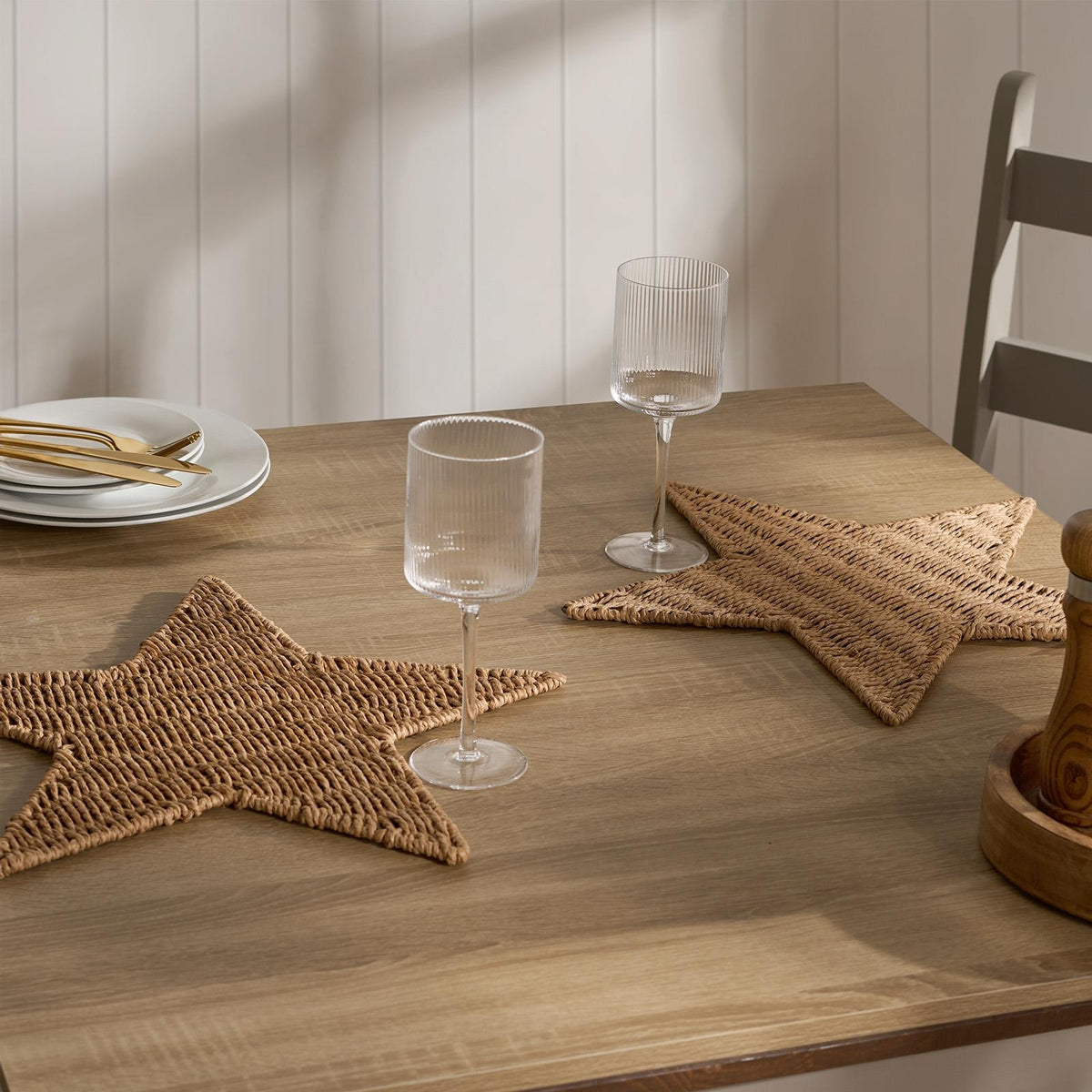 OHS Xmas Star Placemat Set Table Mats Festive Home Decor Natural Paper Rope