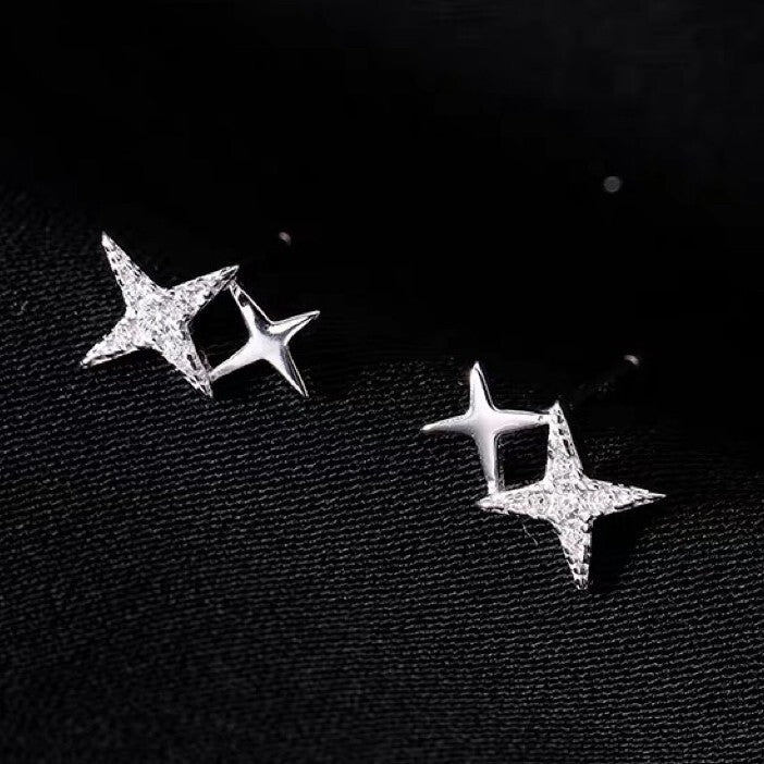 925 Sterling Silver Crystal Star Linked Stud Earrings Jewellery Women Girls Gift