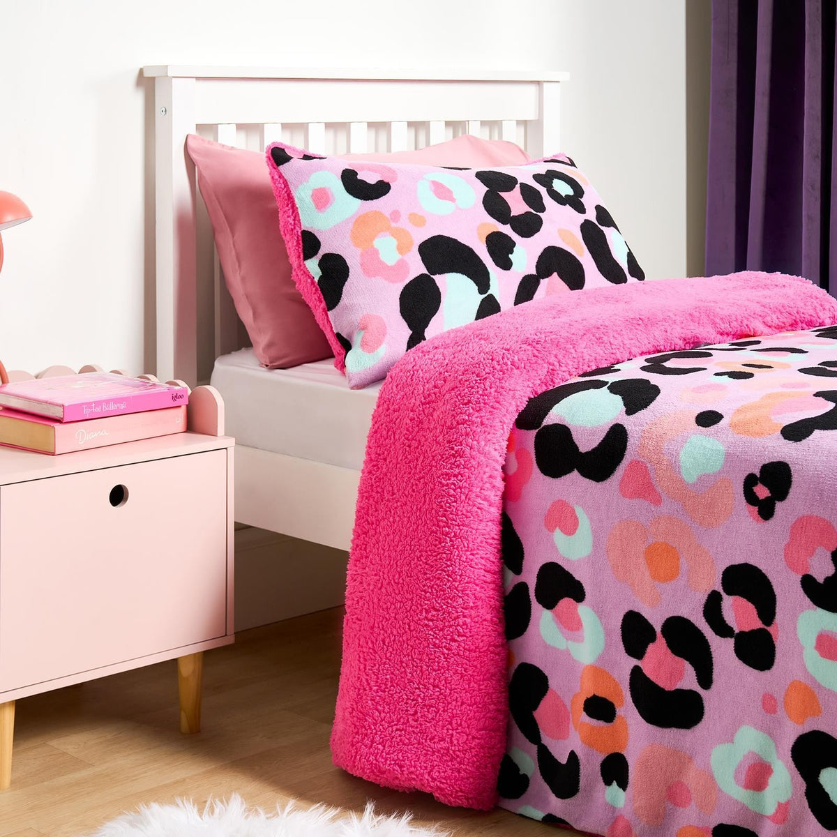 OHS Leopard Bedding Set Sherpa Fleece Reversible Duvet Cover with Pillowcase