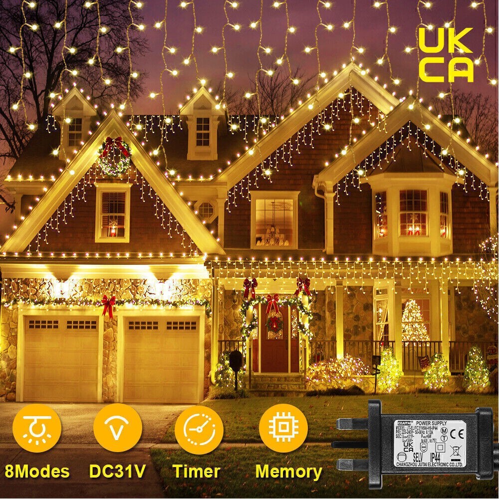 CHRISTMAS LED WHITE SNOWING ICICLE BRIGHT PARTY WEDDING XMAS OUTDOOR LIGHTS