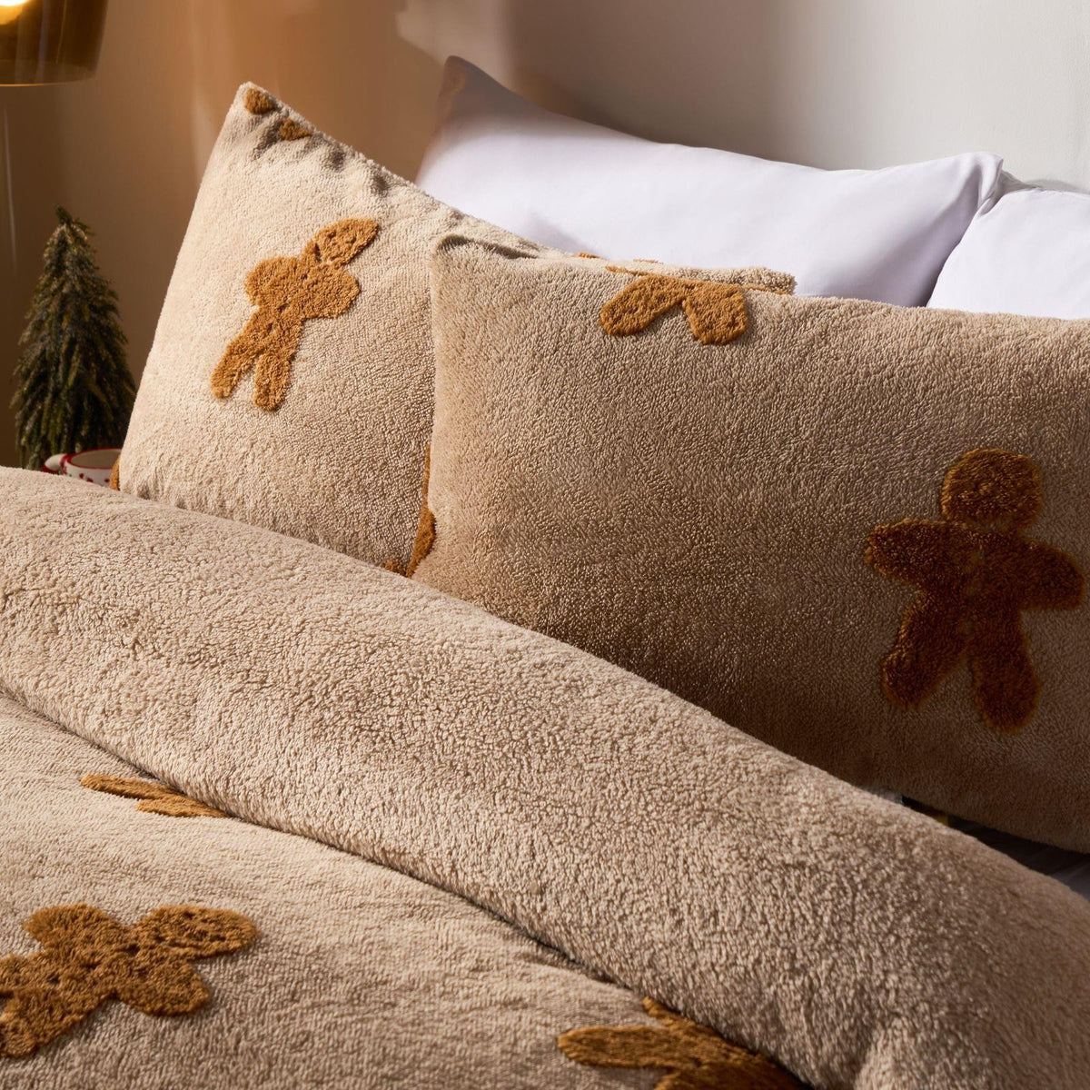 OHS Tufted Gingerbread Bedding Set Fleece Winter Duvet Cover with Pillowcase