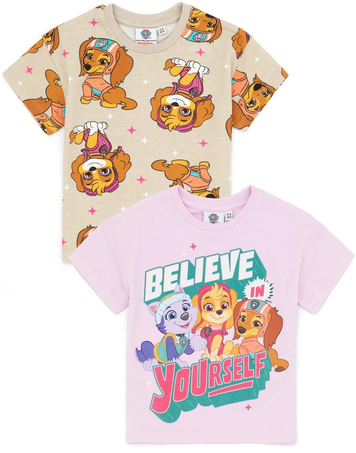 Paw Patrol Multi-Pack of 2 Short-Sleeved T-Shirts | Girls Multicoloured | Offici