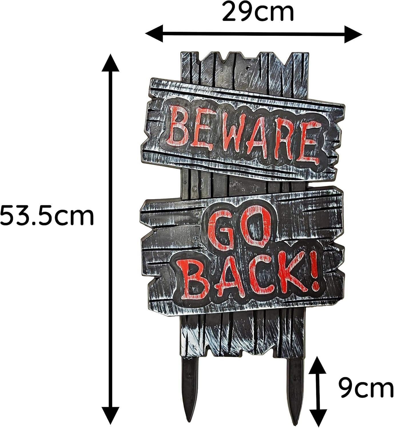 Halloween Garden Decoration BEWARE GO BACK 3D 53cm Sign Party Prop & Stake