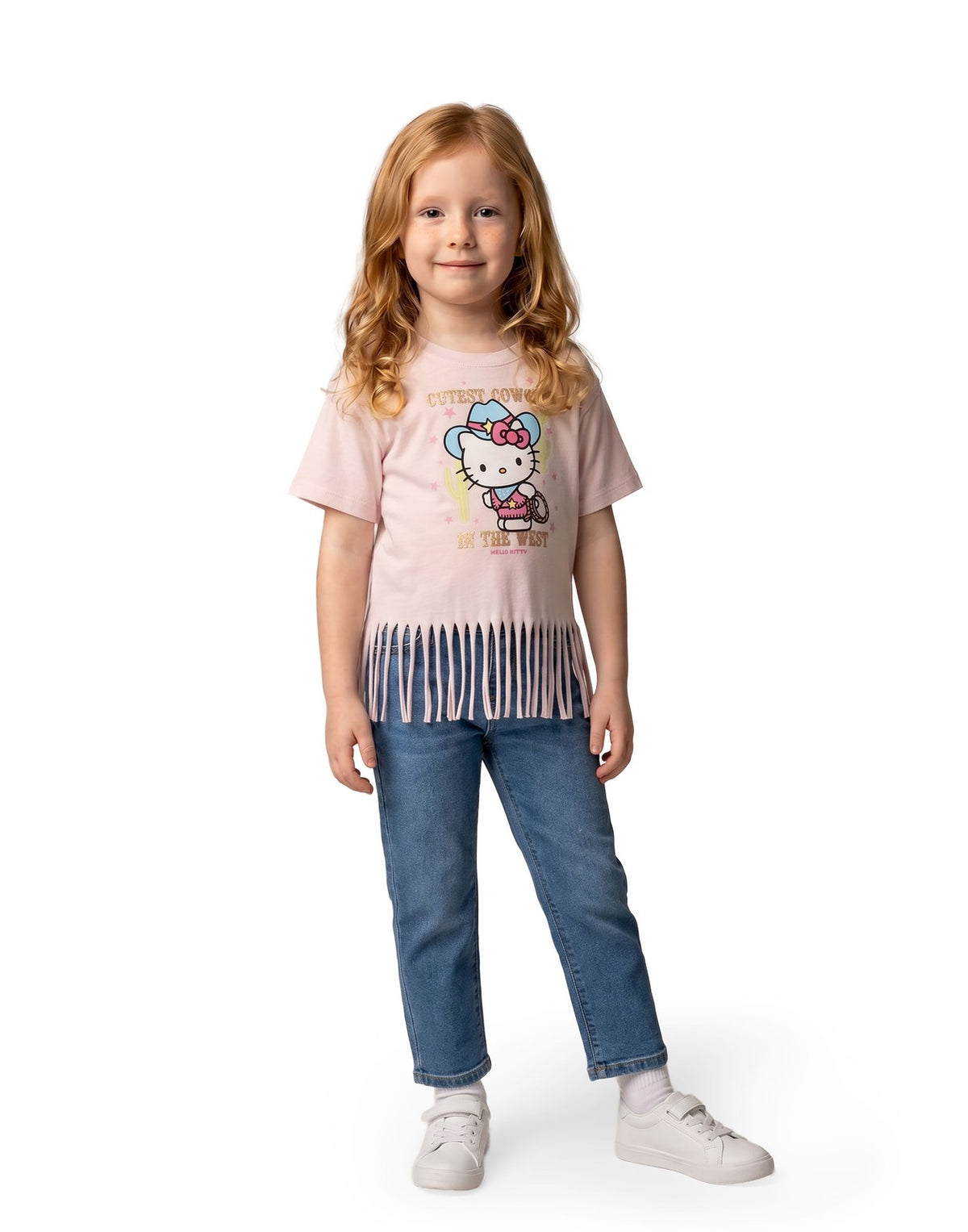 Hello Kitty Fringe Short Sleeved T-Shirt | Girls Pink | Official Merch