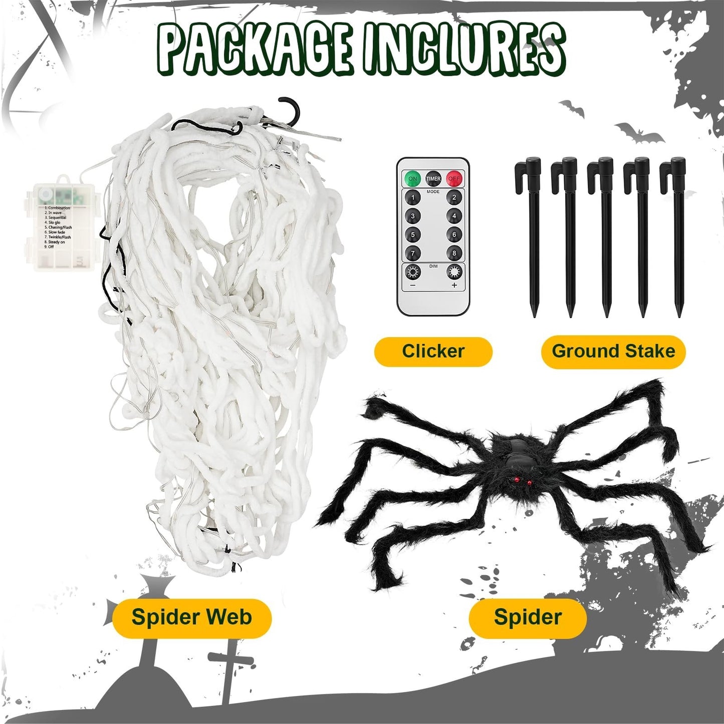 TRIXES GIANT LIGHT-UP SPIDERS WEB AND SPIDER – XL HALLOWEEN DECORATION