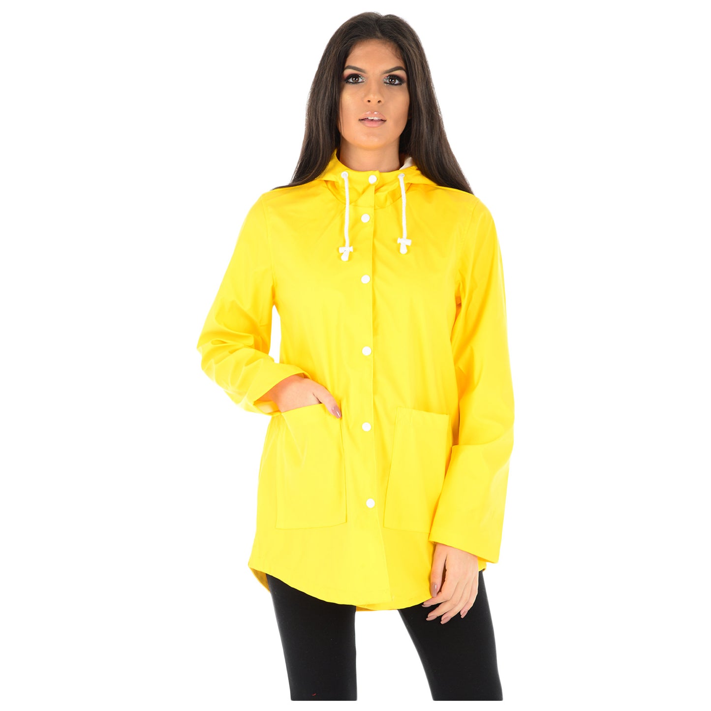 LADIES RAINCOAT WOMENS WATERPROOF FESTIVAL HOODED COAT PARKA RUBBERISED JACKET