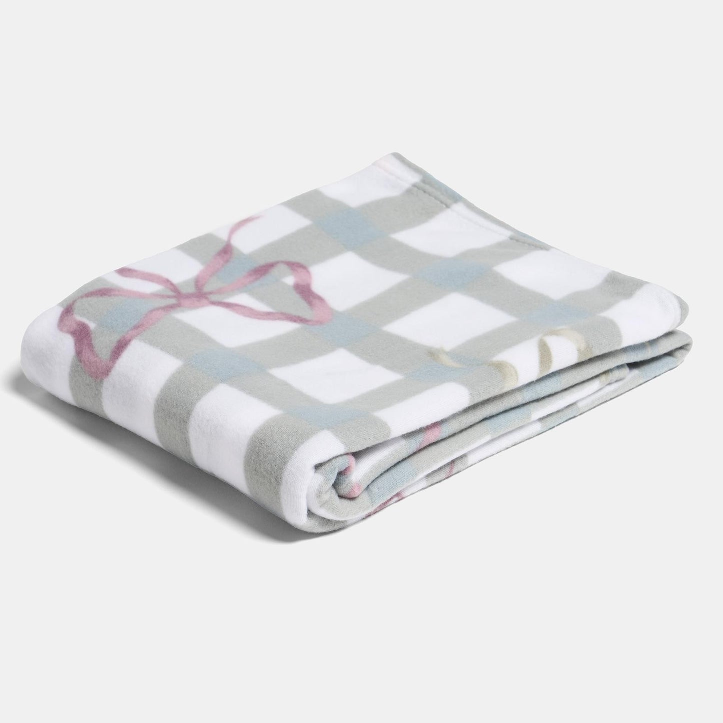 OHS Bow Gingham Throw Soft Blanket Polar Fleece Lightweight Bedspread