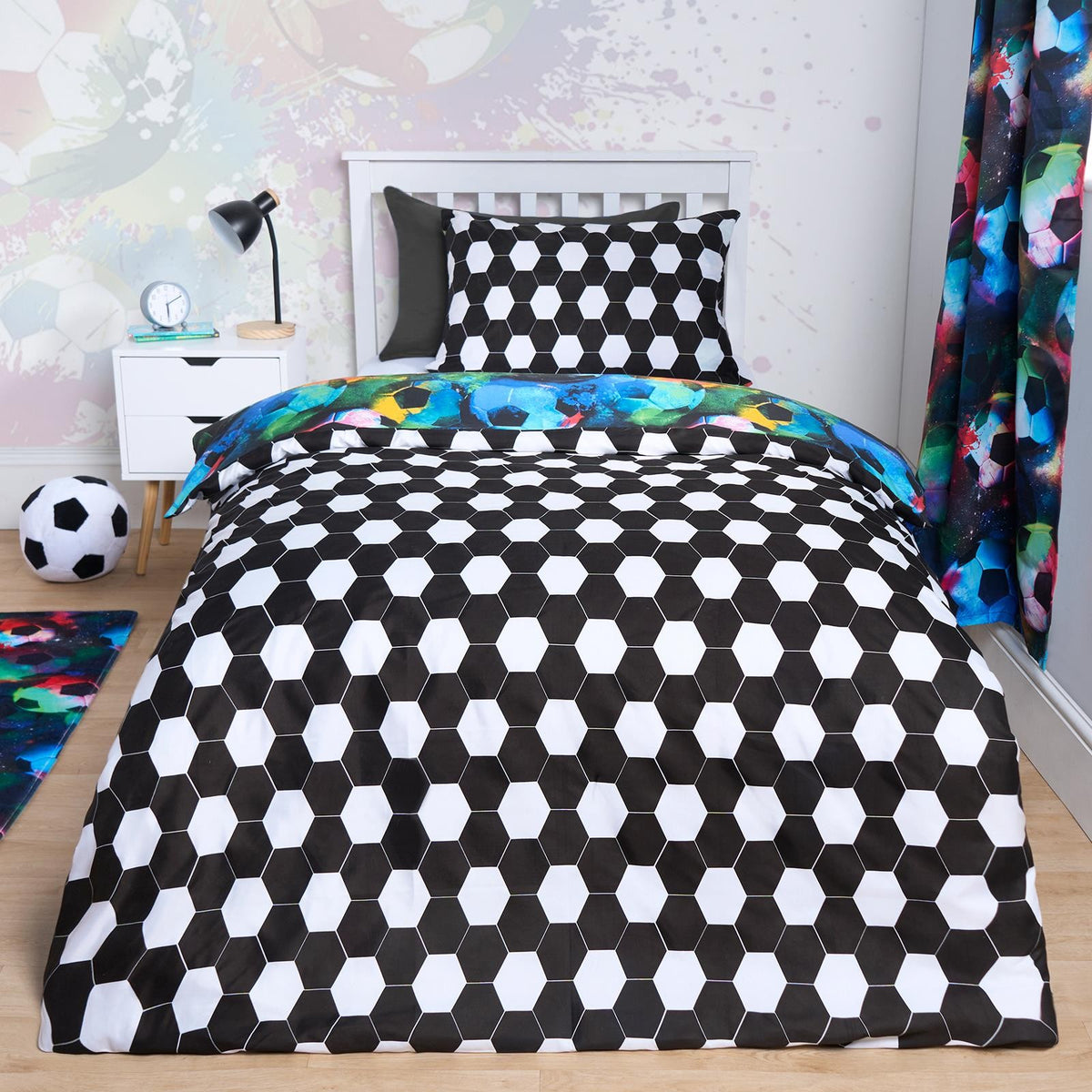 Football Duvet Cover Bedding Set Quilt Pillowcase Soft Reversible Neon Galaxy