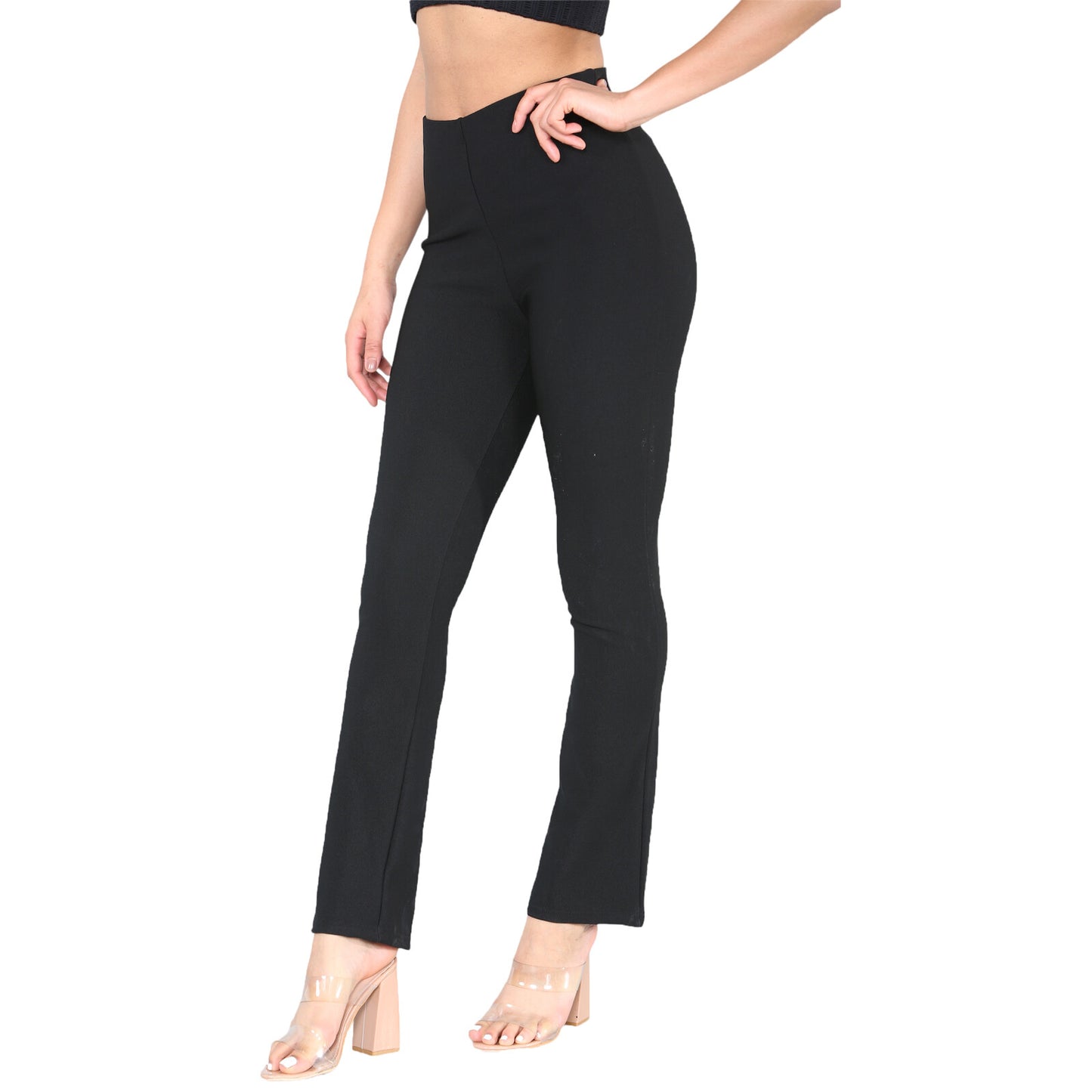 PACK OF 2 WOMENS BOOTLEG TROUSERS LADIES ELASTICATED WAIST RIBBED PANTS BOTTOMS