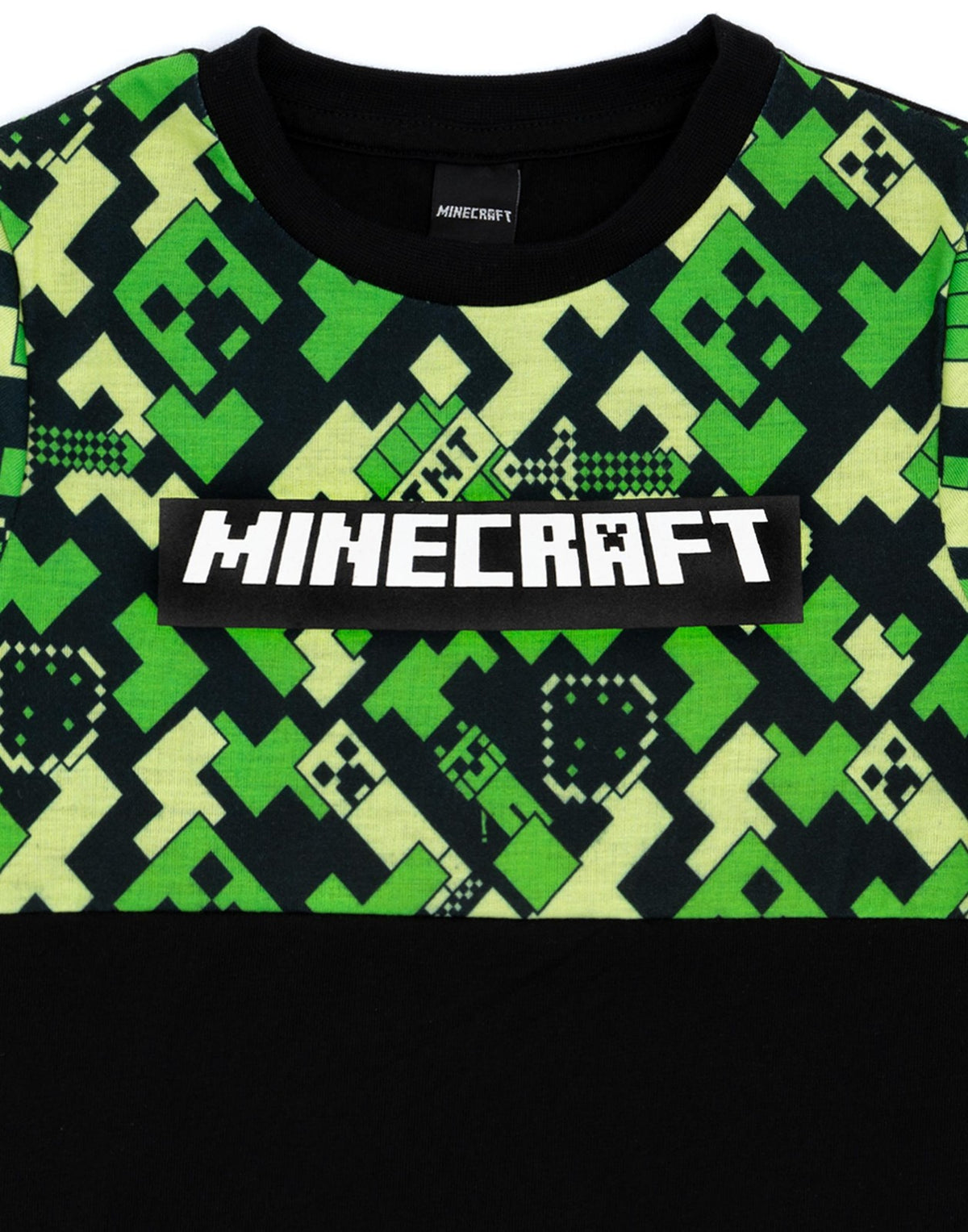 Minecraft Short Sleeve Long Leg Pyjama Set | Boys Green Black Gaming | Official