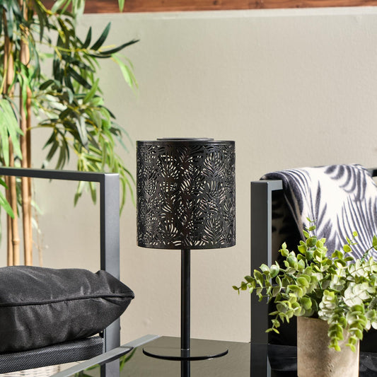 OHS Solar Table Lamp Carved Metal Cordless Outdoor Garden Light Dusk Sensor