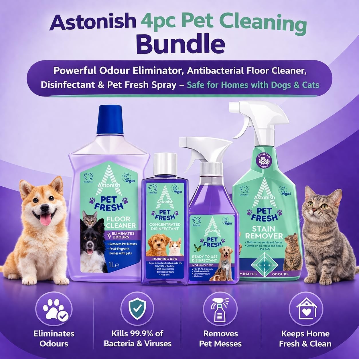 Astonish 4pc Pet Cleaning Bundle – Powerful Odour Eliminator, Safe For Cats&Dogs