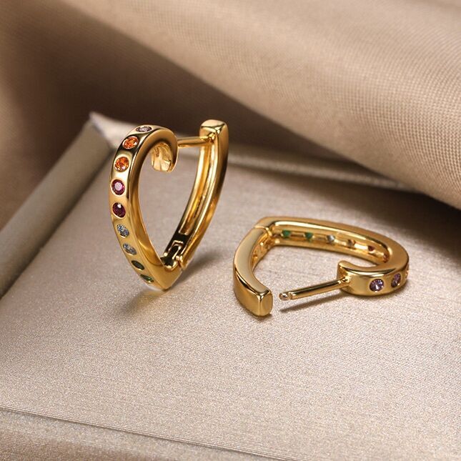 Women Girls Crystal Love Heart Hoop Earrings 18K Gold Plated Jewellery Gift UK