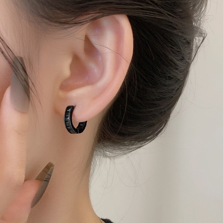 925 Sterling Silver Black Crystal Hoop Earrings Jewellery Women Girls Gift UK