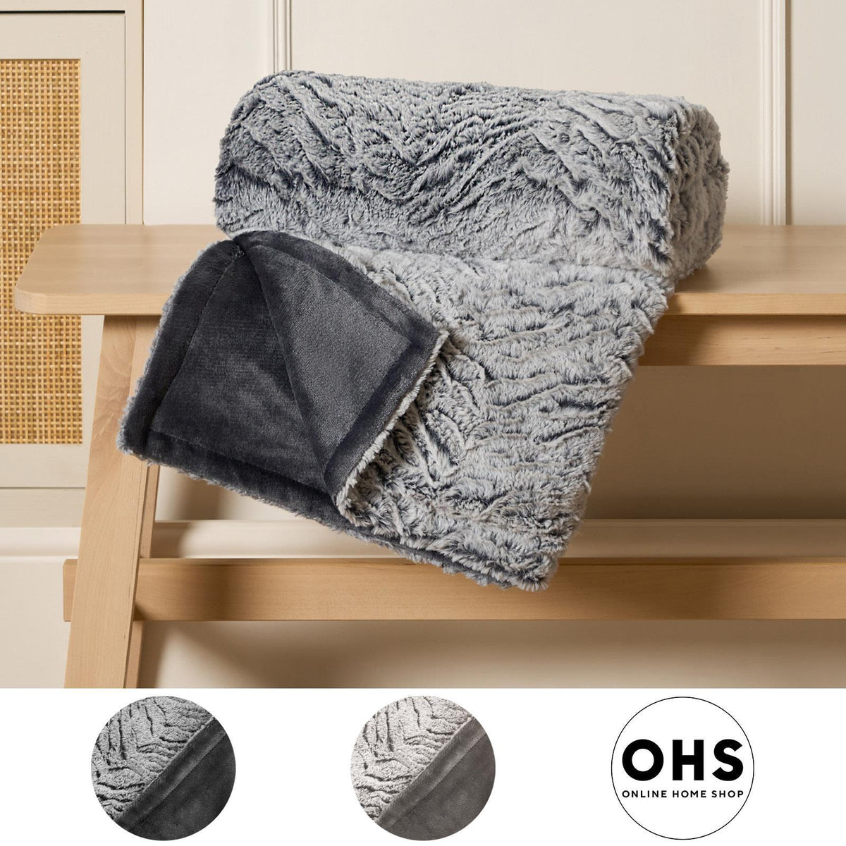 Faux Fur Fleece Throw Bed Blanket Plush Two Tone Warm Super Soft Sofa Bedspread