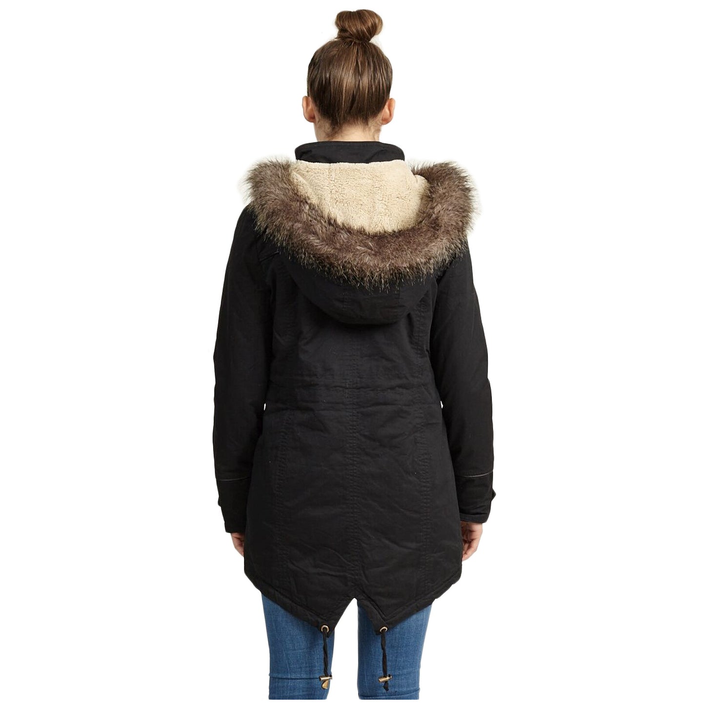 BRAVE SOUL WOMENS PADDED PARKA COAT FUR HOOD FISHTAIL MILITARY WINTER JACKET TOP