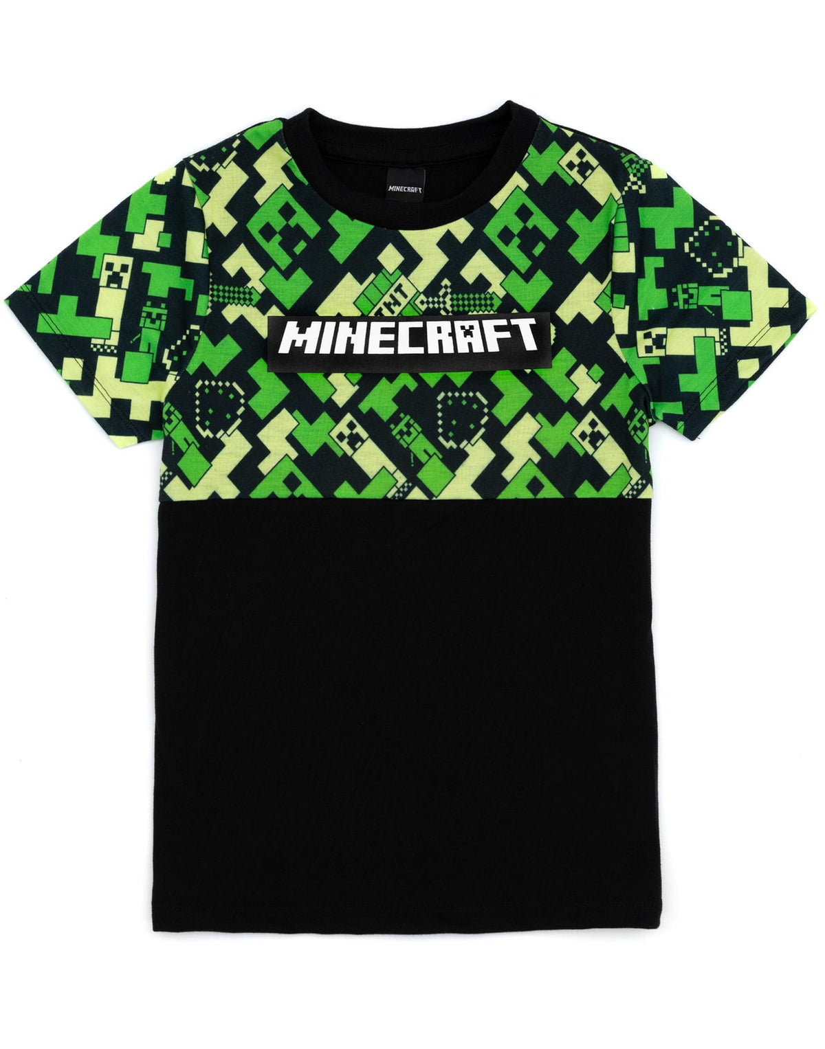 Minecraft Short Sleeve Long Leg Pyjama Set | Boys Green Black Gaming | Official
