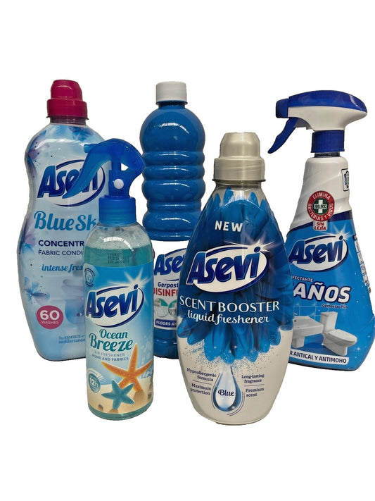 Asevi Bundle Spanish Cleaning Products Bathroom Cleaner Fabric Softener Blue