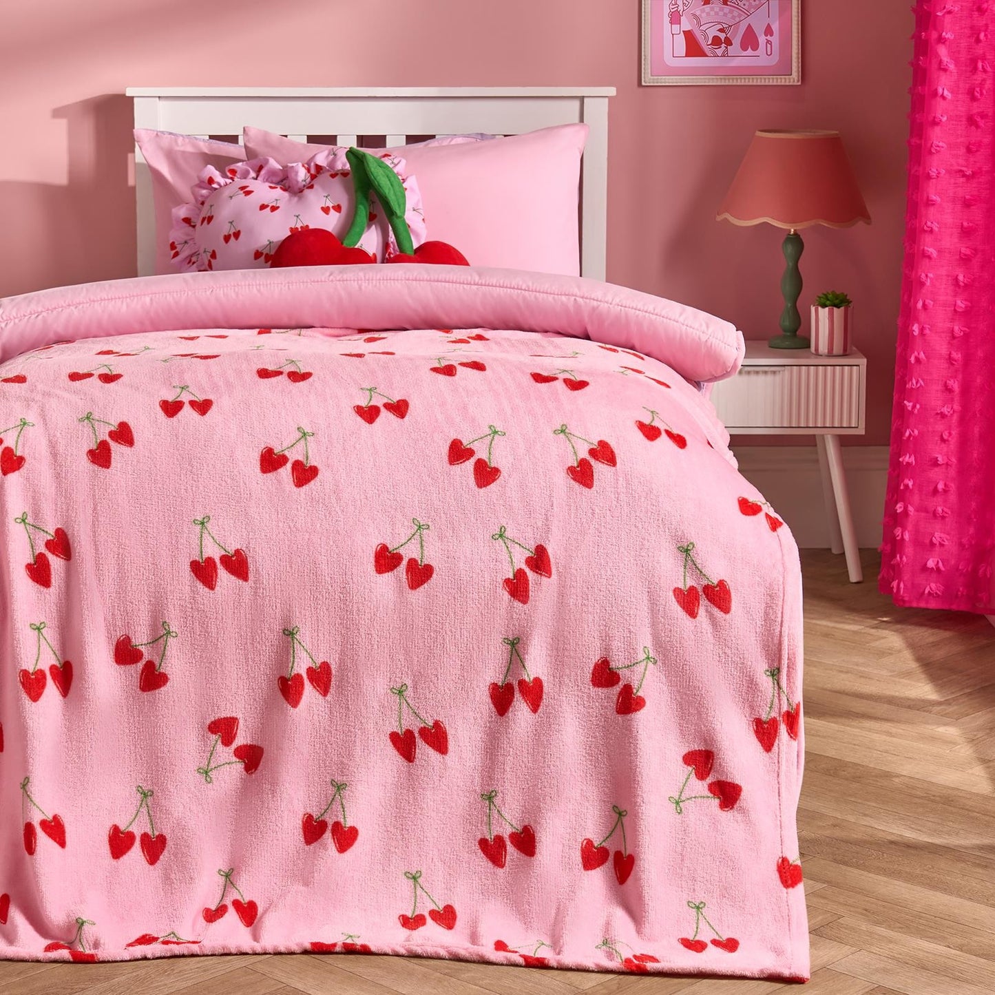 OHS Cherry Print Throw Ultra Soft Blanket Flannel Fleece Lightweight Bedspread