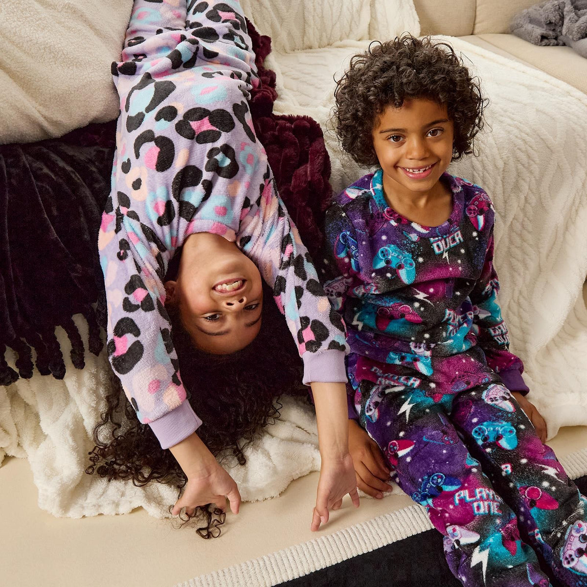 OHS Print Pyjama Set Pull Over Soft Fleece Kids Winter Loungewear Nightwear