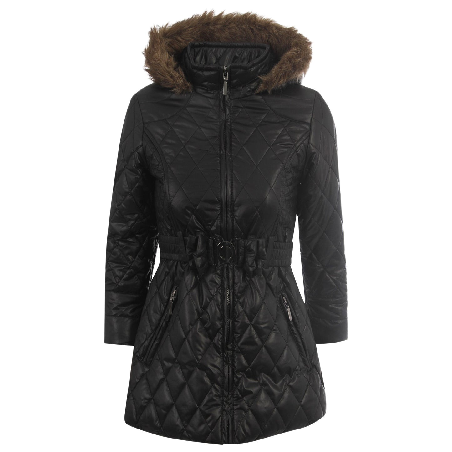 GIRLS JACKET KIDS PADDED FUR HOODED PUFFER QUILTED WARM WINTER PUFFA PARKA COAT