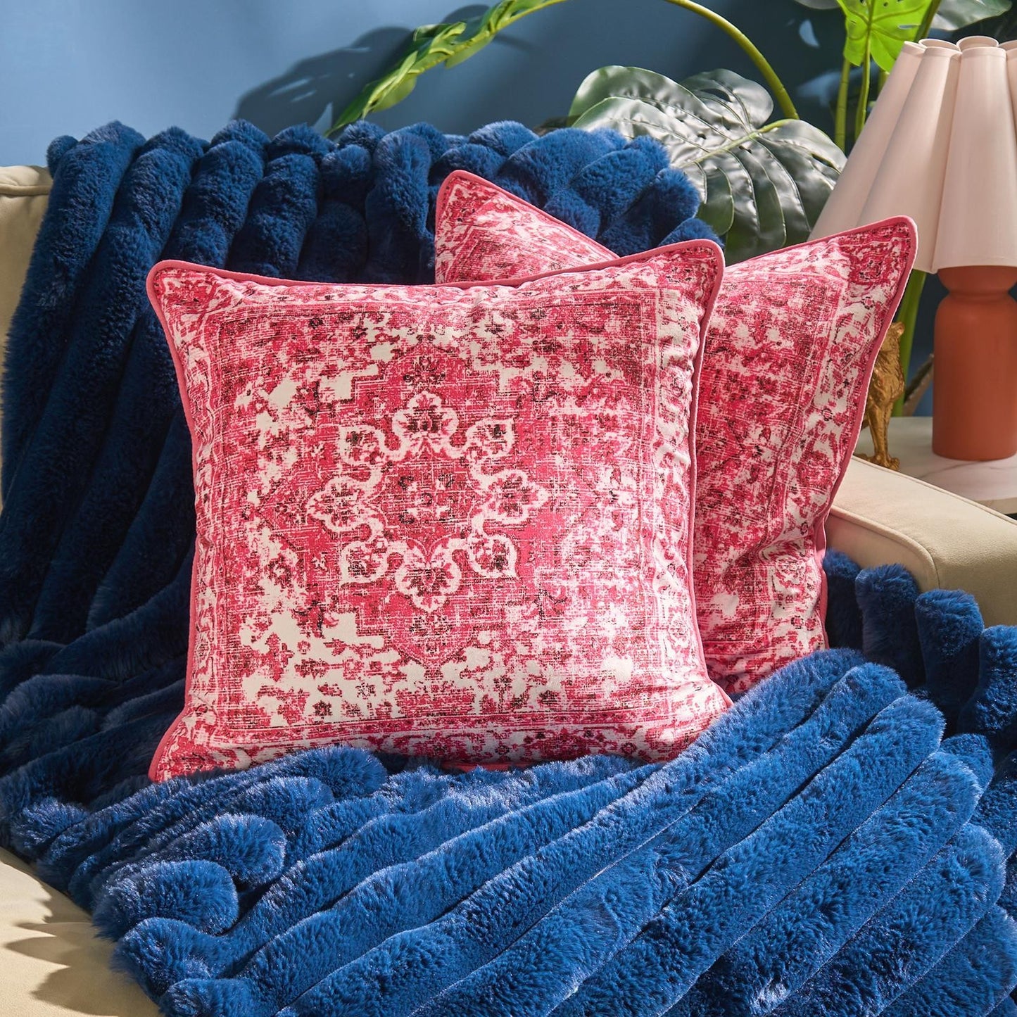 OHS Vintage Print Cushion Covers Matte Velvet Super Soft Square Pillowcases