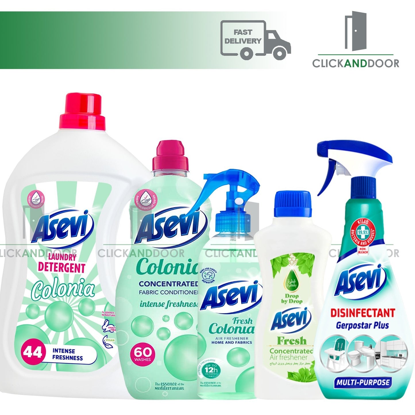 Asevi Laundry & Fabric Care Bundle Set Colonia 3pc Green 5pc/ Pink 6pc/ Blue 7pc