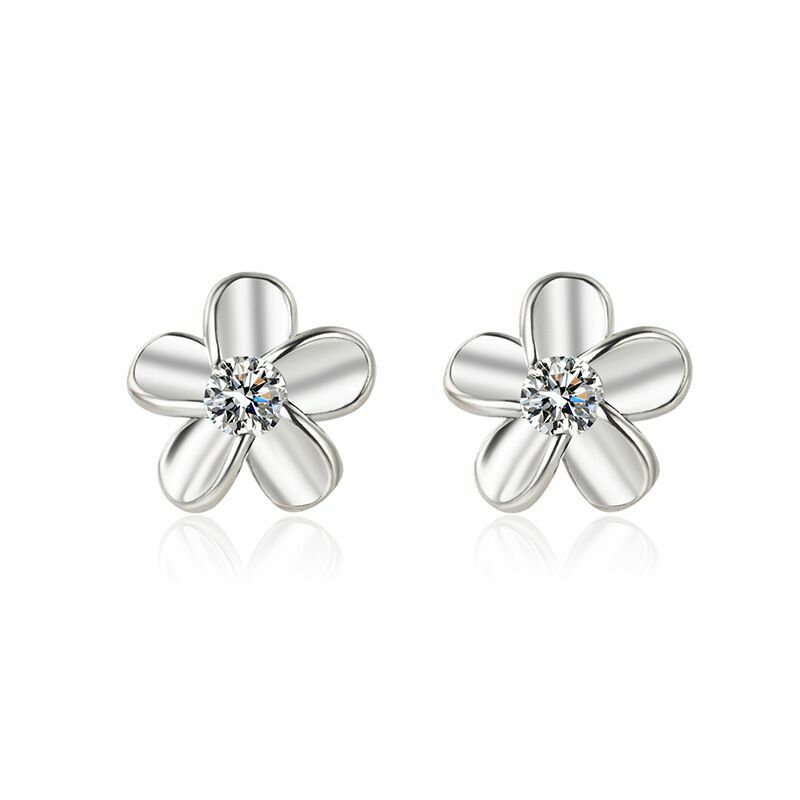 Womens Girls 925 Sterling Silver Smooth Flower Stud Earrings Jewellery Gift