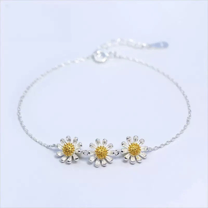 925 Sterling Silver Beautiful Flower Linked Bracelet Women Girls Jewellery