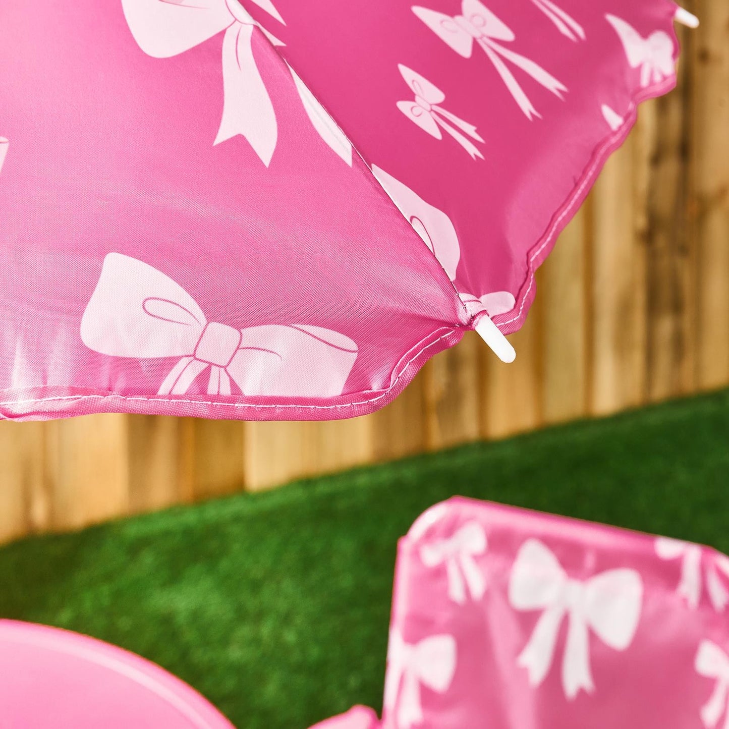 OHS Kids Folding Bistro Set Bows Print Table Chair Seat with Parasol Garden