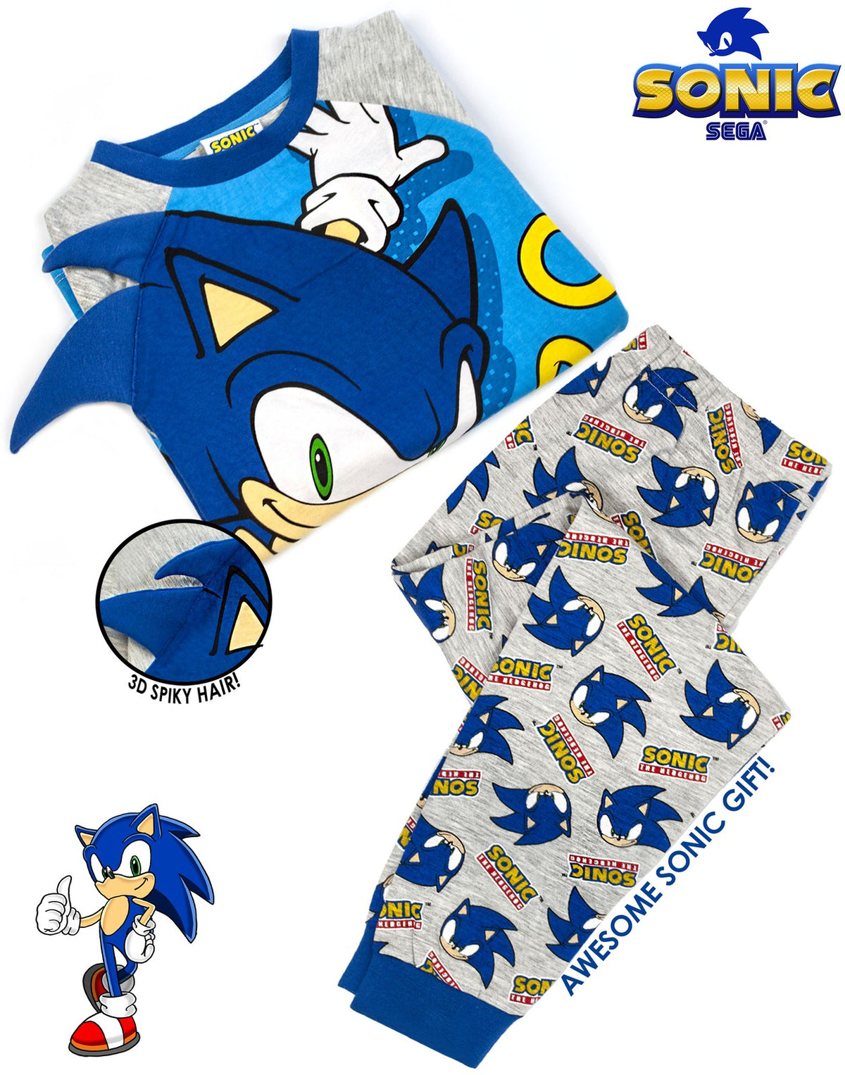 Sonic the Hedgehog Long Sleeve Long Leg Pyjama Set | Unisex Kids Blue | Official