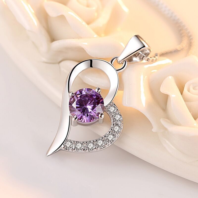 Women Crystal Heart Pendant Chain Necklace 925 Sterling Silver Jewellery Gift UK