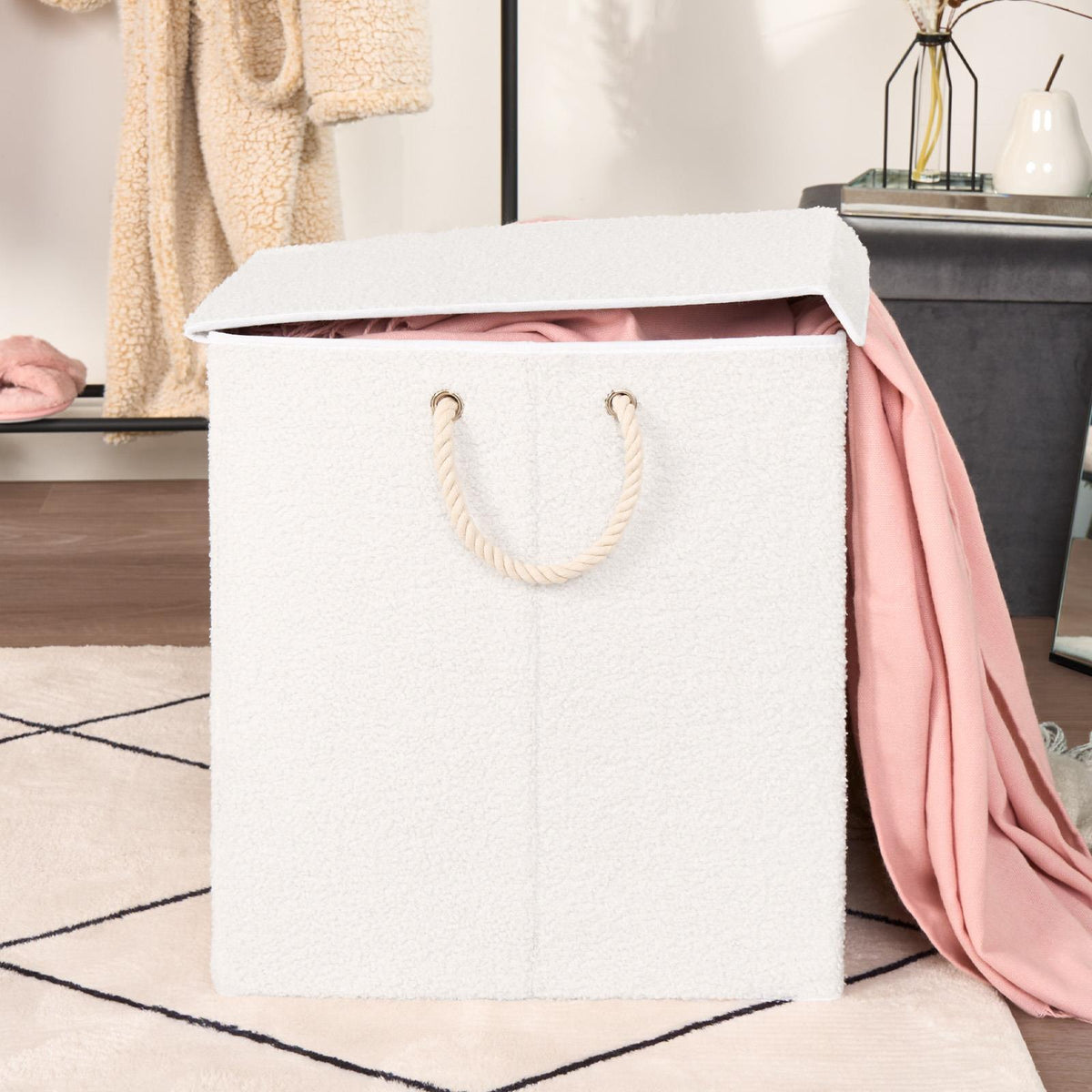 Laundry Basket Foldable Clothing Hamper Washing Boucle Teddy Fleece Storage Bin