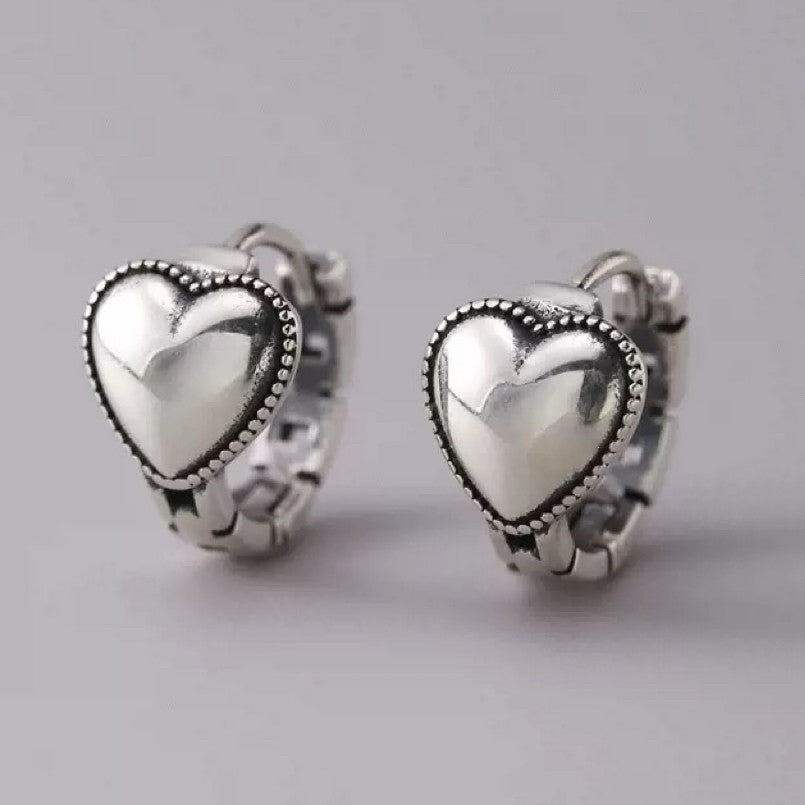 925 Sterling Silver Vintage Heart Hoop Earrings Jewellery Women Girls Gift UK