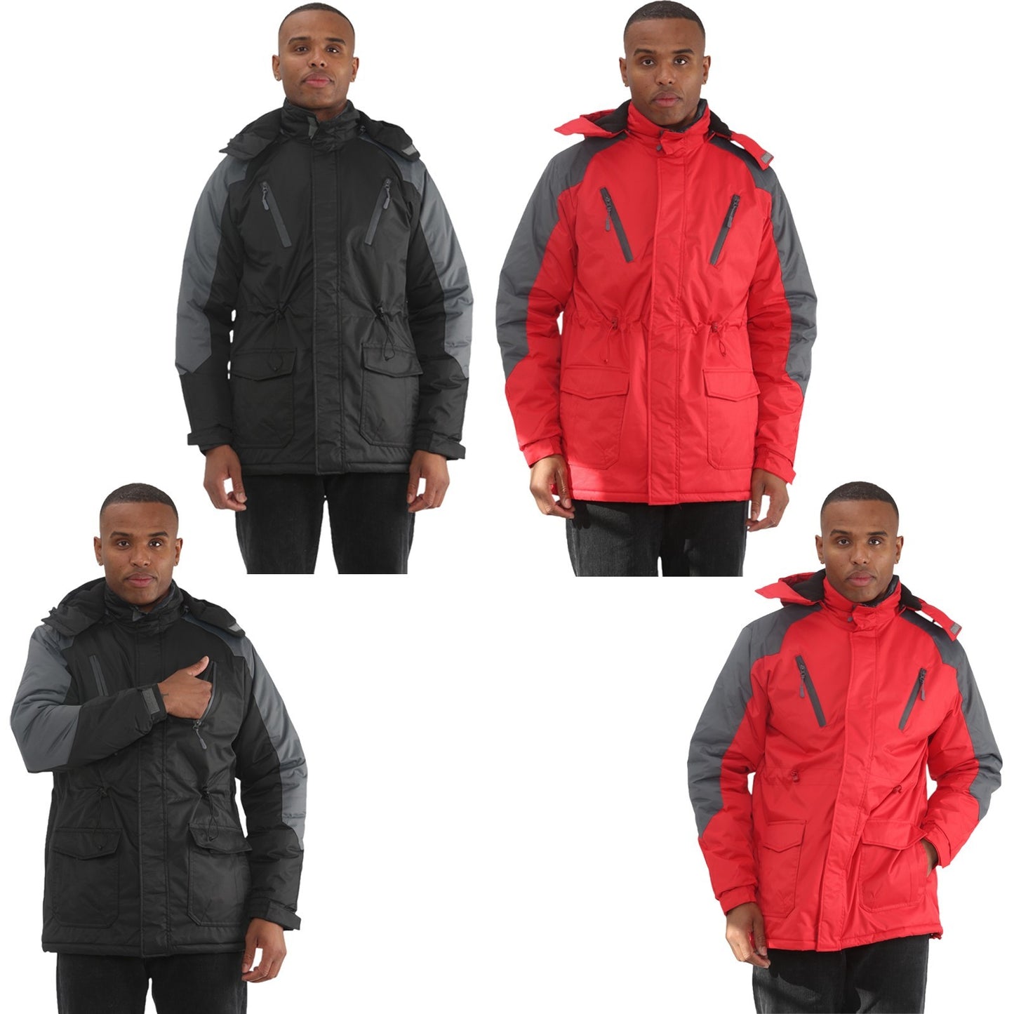 Mens Padded Winter Jacket Fleece Lined Warm Coat Hooded Waterproof Parka