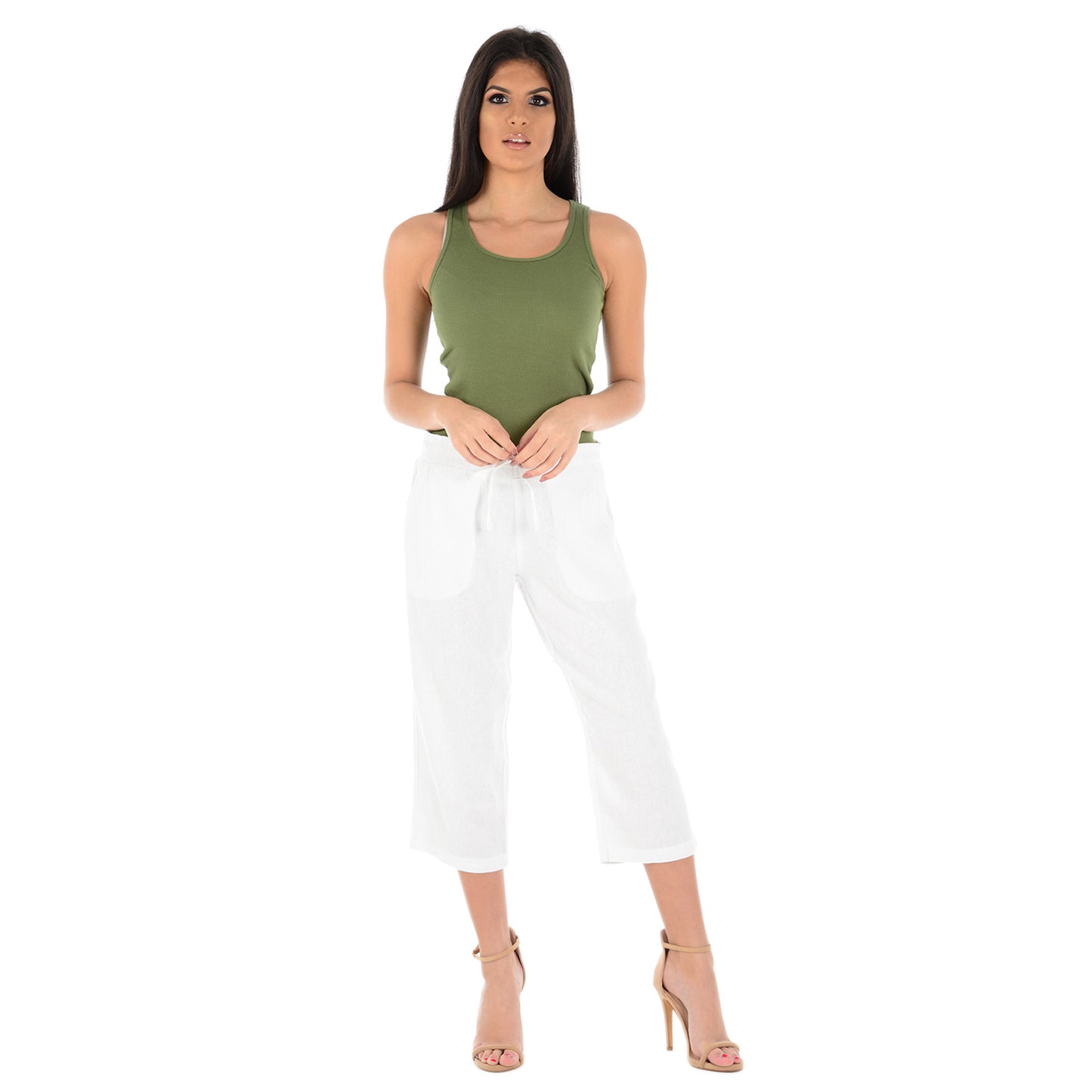 LADIES LINEN 3 QUARTER TROUSER WOMEN CROPPED 3/4 PANTS SUMMER RELAXED FIT SHORTS