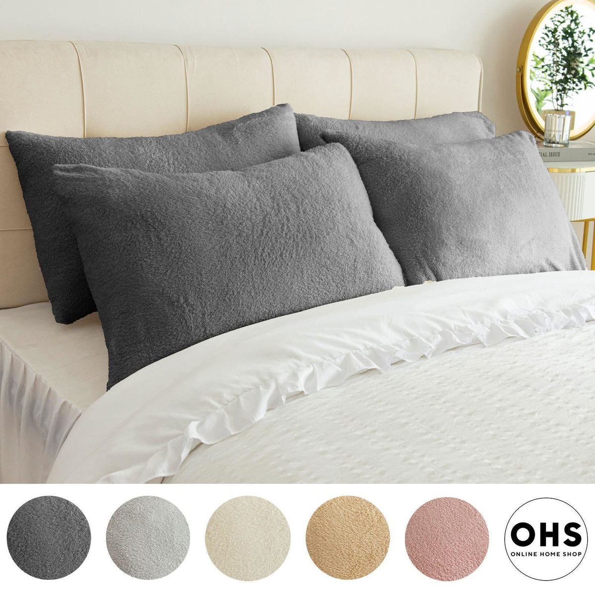 OHS Teddy Fleece Pillowcase Cover Bedding 4 x Thermal Warm Bear Sherpa Warm Soft