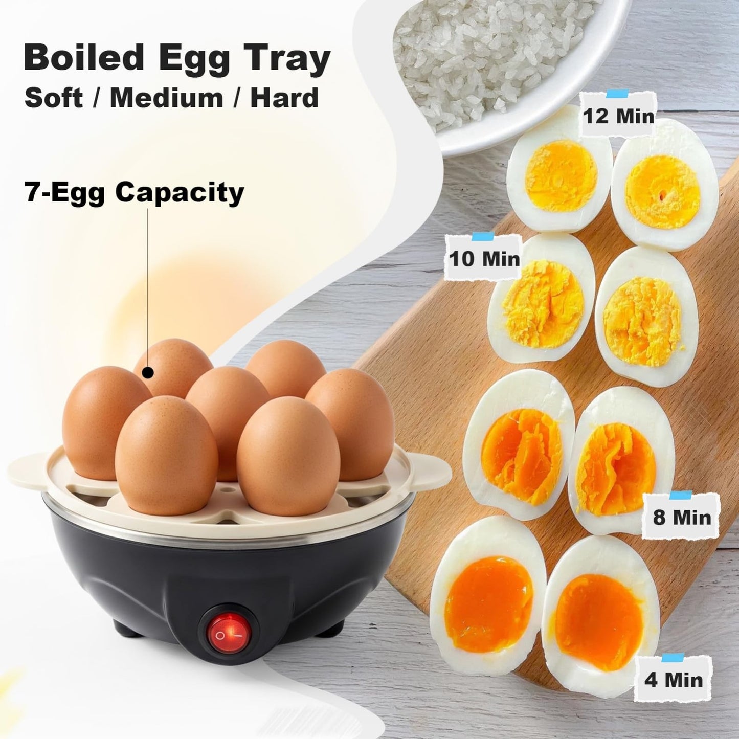 3-in-1 Electric Egg Cooker 7-Egg Capacity Omelette Maker & Steamer Breakfast