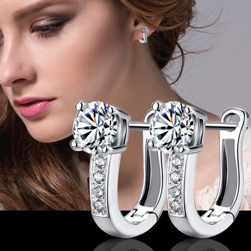 925 Sterling Silver Crystal Cubic Zirconia Elegant Hoop Earrings Women Jewellery