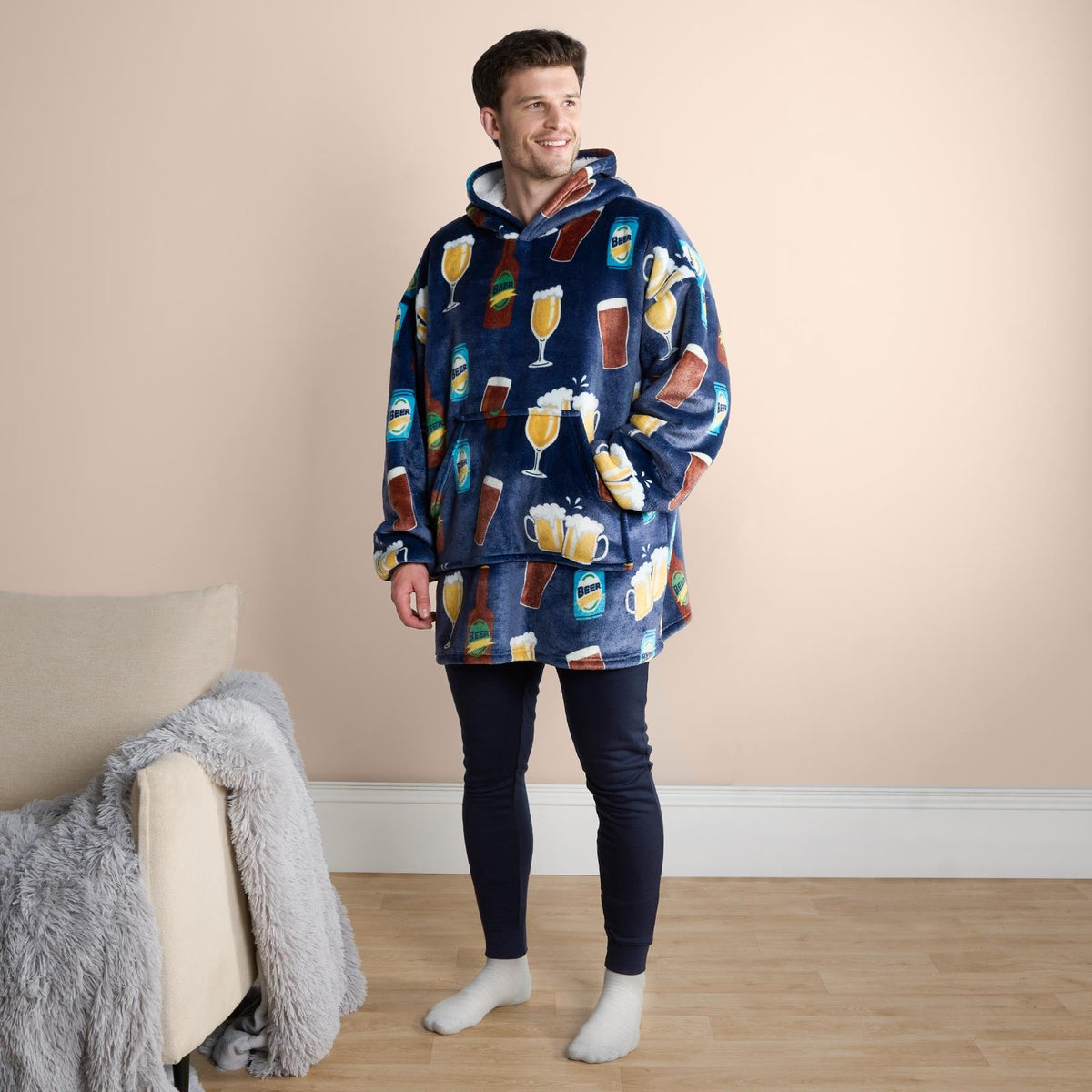 Beer Hoodie Blanket Sweatshirt Sherpa Fleece Oversized Jumper Throw Plush Warm