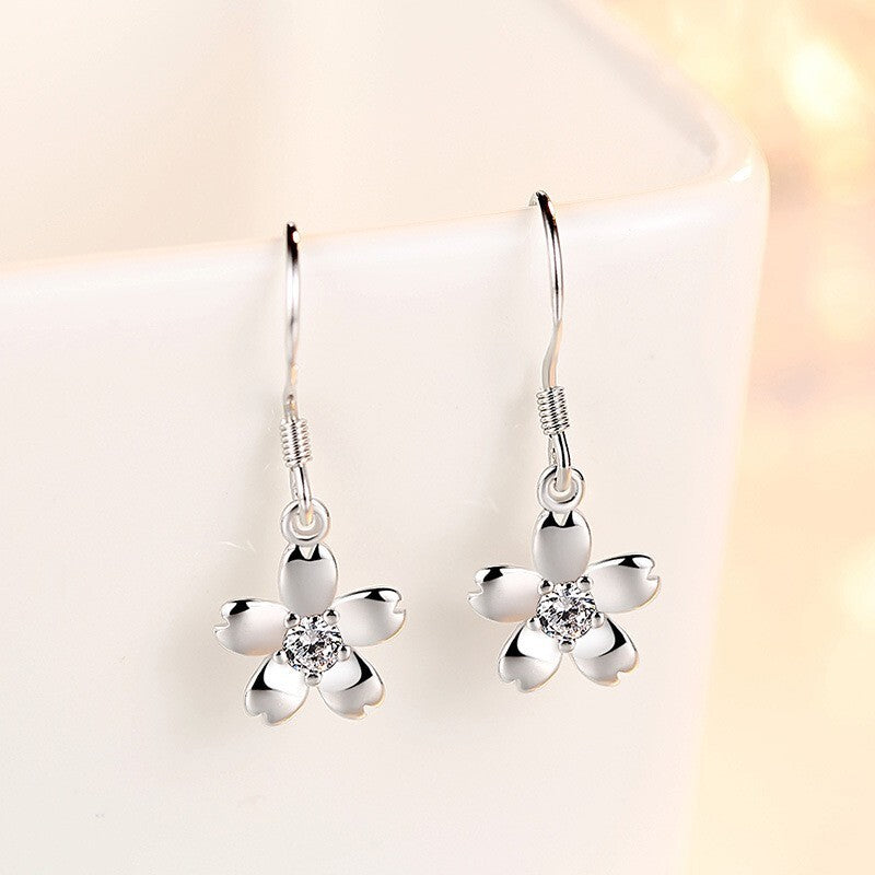 Women Girls 925 Sterling Silver Crystal Flower Drop Hook Earrings Jewellery Gift