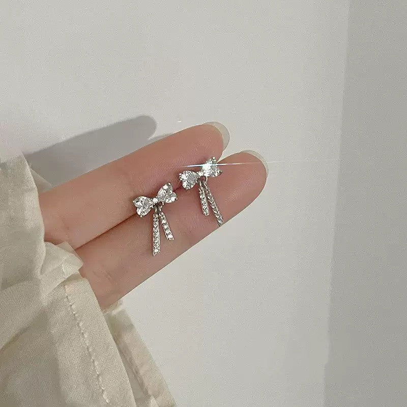 925 Sterling Silver Crystal Bow Stud Earrings Jewellery Women Girls Gift UK