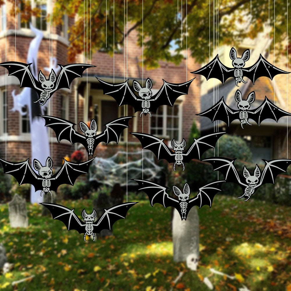 10Pcs Hanging Bats Halloween Decorations Outdoor - Large Flying Plastic Bats UK