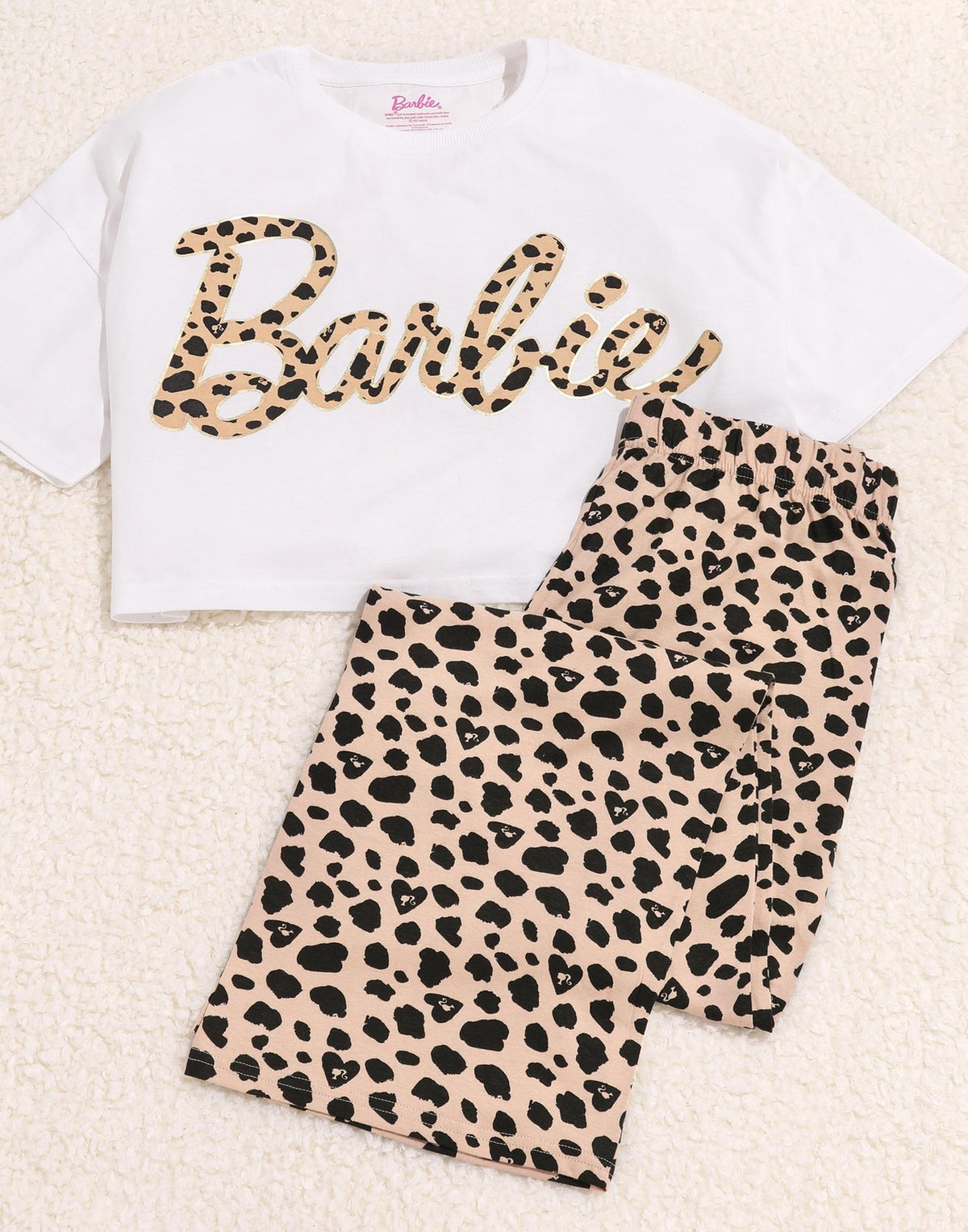 Barbie Short Sleeve Long Leg Pyjama Set | Womens White | Official Merch
