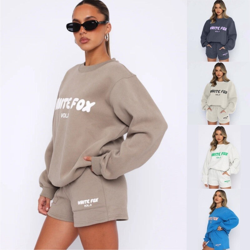 2 Piece Black @ Fox @ Boutique Womens Top Tracksuits Shirts Shorts Pants Set UK