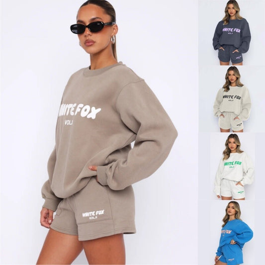 2 Piece Black @ Fox @ Boutique Womens Top Tracksuits Shirts Shorts Pants Set UK