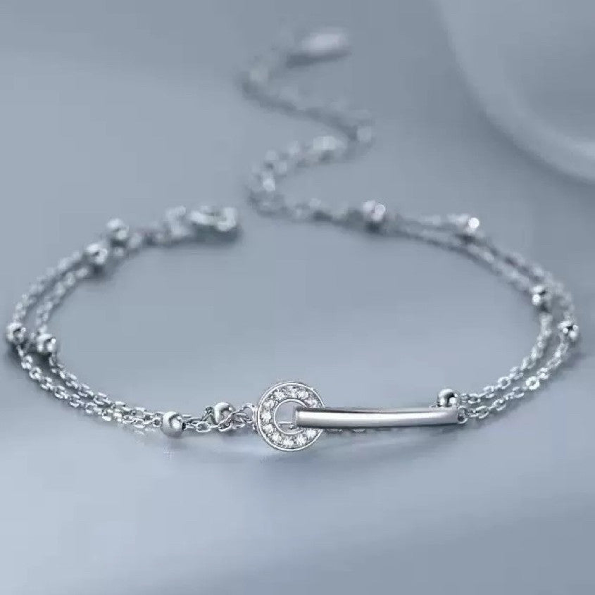 925 Sterling Silver Crystal Double Layer Fashion Bracelet Women Jewellery Gift